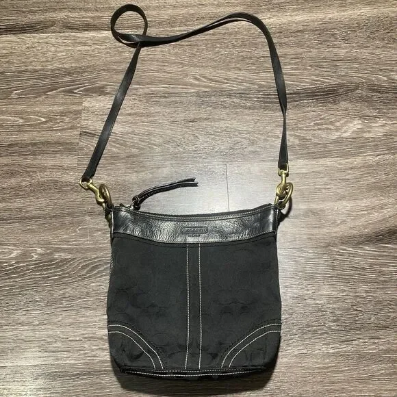 Coach Black Signature Shoulder Bag Canvas Leather Straps - Picture 8 of 11